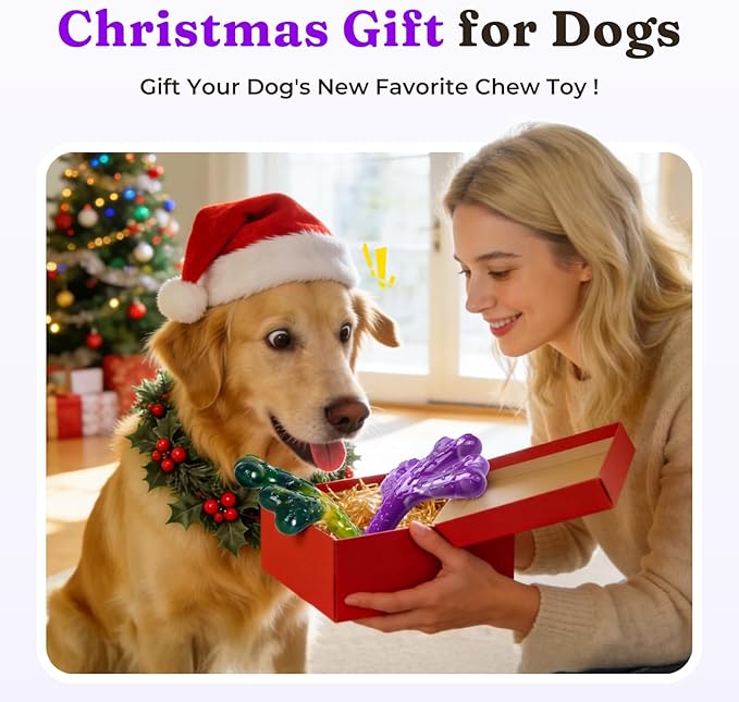 Dog Toys for Aggressive Chewers - 2 Pack Beef Bacon Flavor Tough Dogs Chew Toys, Indestructible Toy for Medium Large Dogs Gift