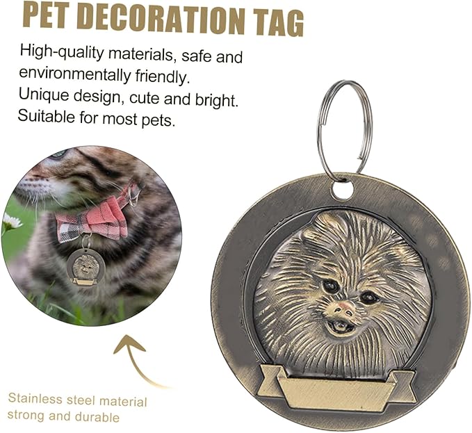 FRCOLOR 3pcs Vintage Bronze Pomeranian Dog Id Tags Pet Identity Hangings Sturdy Pet Supplies for Small Dogs Collar Accessories