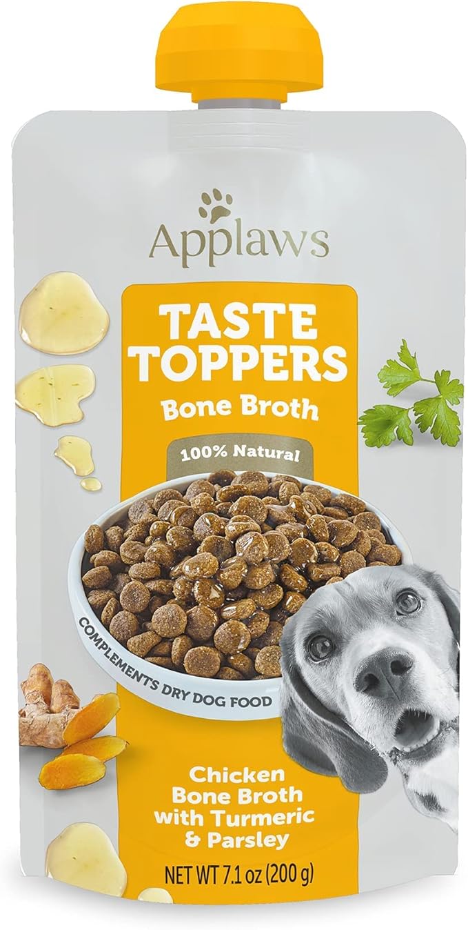 Applaws Taste Toppers, Bone Broth for Dogs, Grain-Free, Limited Ingredient, Chicken Bone Broth with Turmeric & Parsley (6 x 7.1oz Pouches)