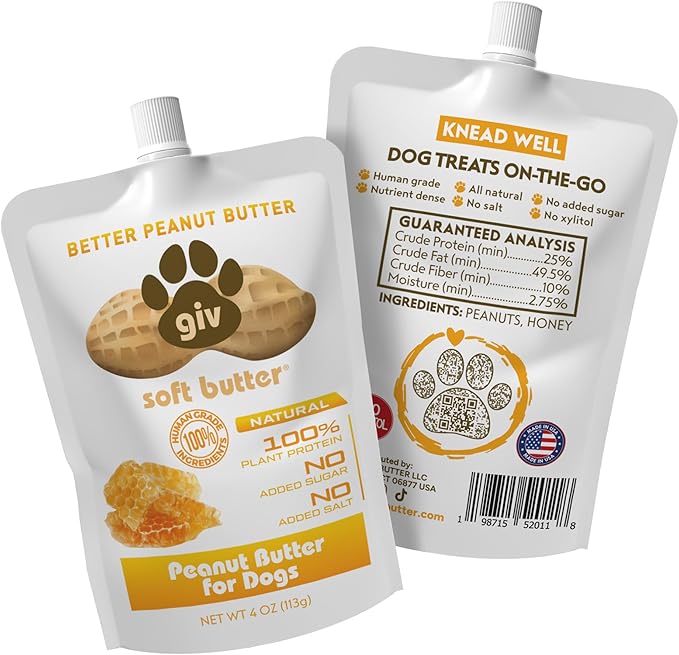 Dog Peanut Butter - All Natural Human Grade - 2 Ingredients (Peanuts & Honey) - Perfect for Pill Pockets, Training Treats and Healthy Food, 12oz Jar, 4oz Pouch & Lick Mat