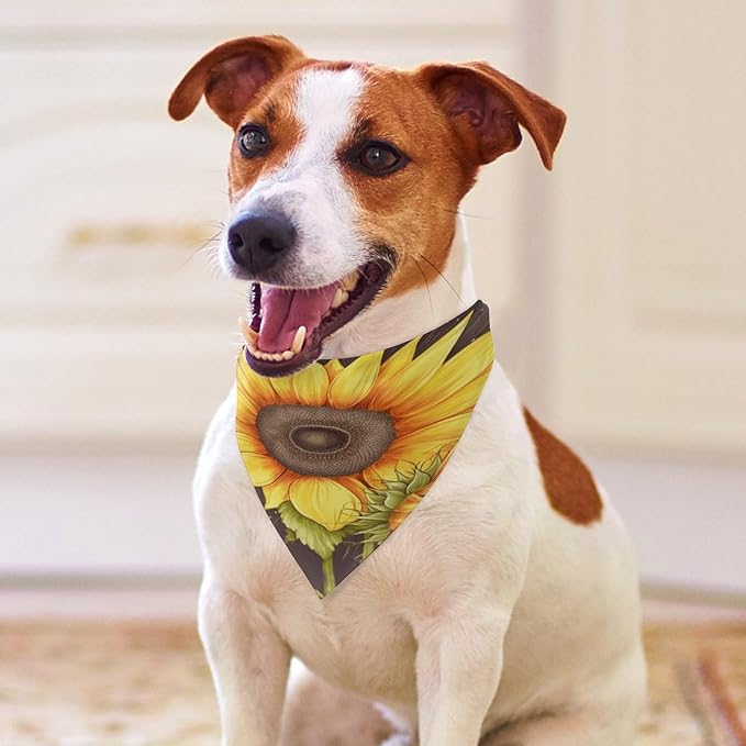 Dog Bandana Spring Pet Scarf Adjustable Triangle You are My Sunshine Sunflower Printing Dog Bib Washable Polyester Puppy Bandana for Small Medium Large Dogs Cat Birthday Party Supplies