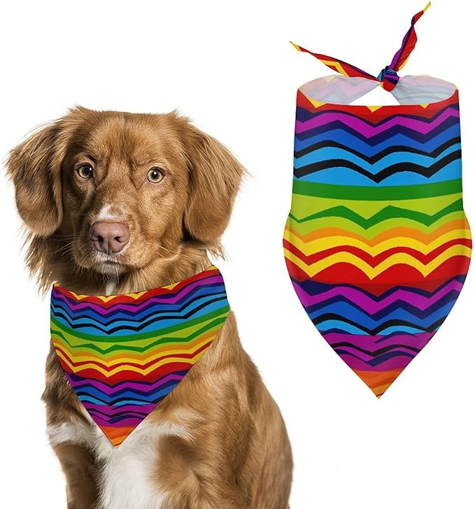Dog Bandana Spring Pet Scarf Adjustable Triangle Gay Pride Rainbow Pattern1 Printing Dog Bib Washable Polyester Puppy Bandana for Small Medium Large Dogs Cat Birthday Party Supplies