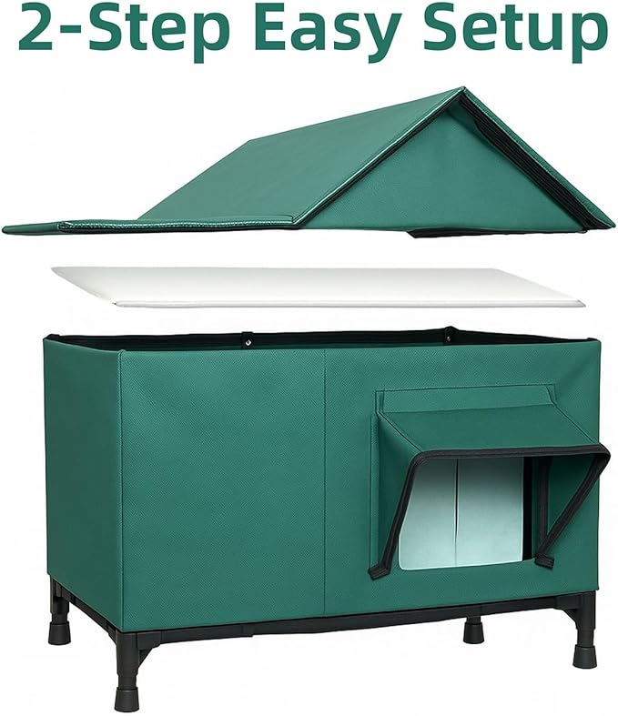 BARKBUDDY Heated Cat House for Outdoor & Indoor Use in Winer, 113°F Constant-Temperature Heating Pad Waterproof Windproof Warm Shelter Cat Houses (Green, Medium (21" L x 13" W x 20" H))