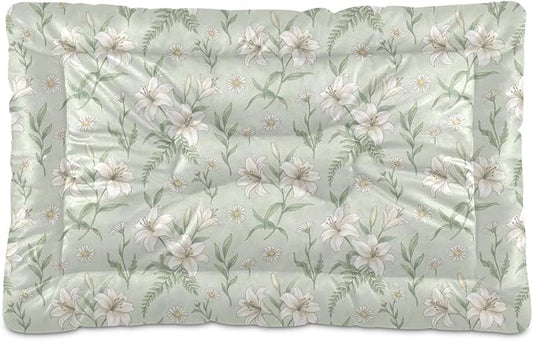 Dog Bed for Crate Washable Pet Sleep Pad, Floral Print Kennel Mat with Non-Slip Bottom, Soft Fluffy Supplies Pet for Dogs and Cats (36x24 inch)