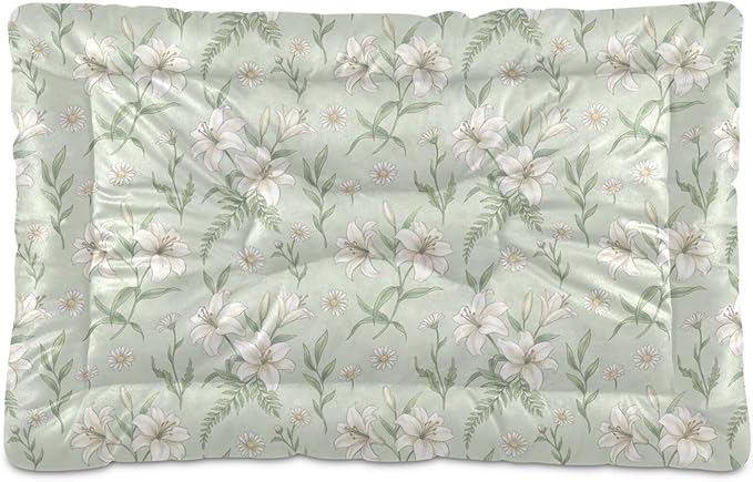 Dog Bed for Crate Washable Pet Sleep Pad, Floral Print Kennel Mat with Non-Slip Bottom, Soft Fluffy Supplies Pet for Dogs and Cats (24x18 inch)