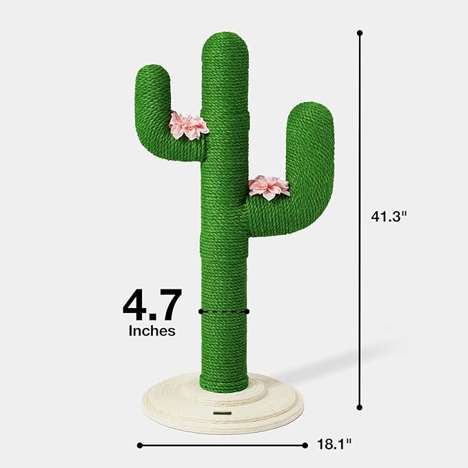 VETRESKA Cat Scratching Post, Cactus Scratch Posts for Indoor Adult Cats Kittens, 41.3 Inches Large Jute Cat Scratcher, Extra Large Cat Scratcher, Durable Cat Scratch Tree for Active Cats