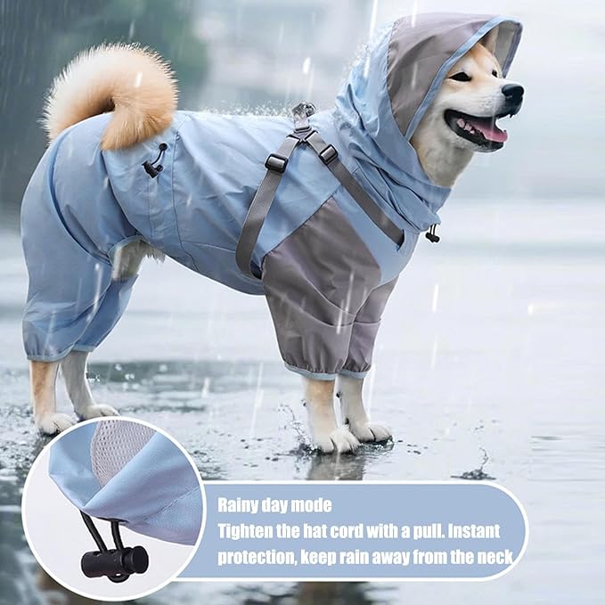 Raincoat Dogs Waterproof | Waterproof Poncho with Hood | Breathable Rain Jacket for Medium Dog - for Daily Walking Training Travel Shopping Camping Adventure