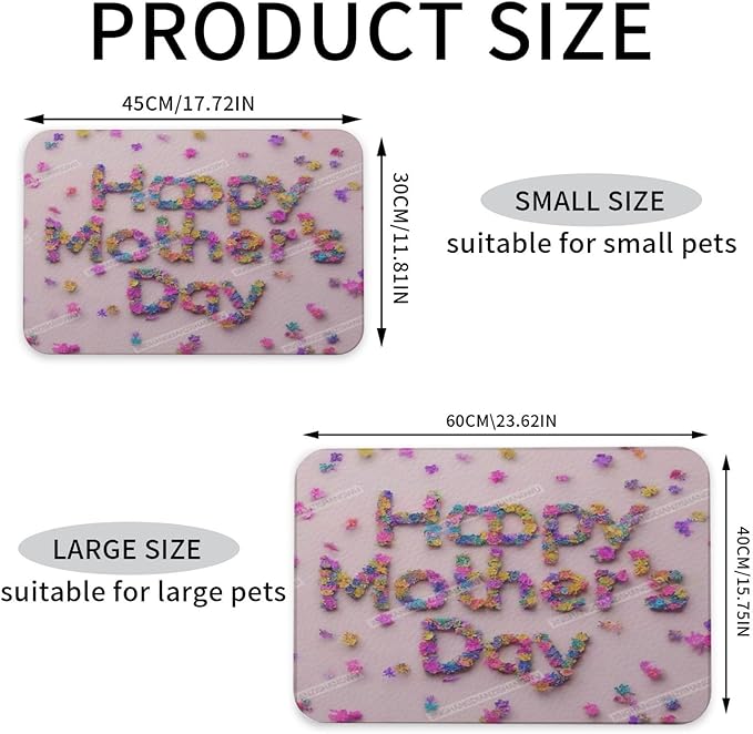 Pet Feeding Mat for Dogs Cats Happy Mother's Day Floral Gift for Mom Jc Absorbent Dog Food Mat Non-Slip Waterproof Placemat Quick Dry Pet Supplies Bowl Mats