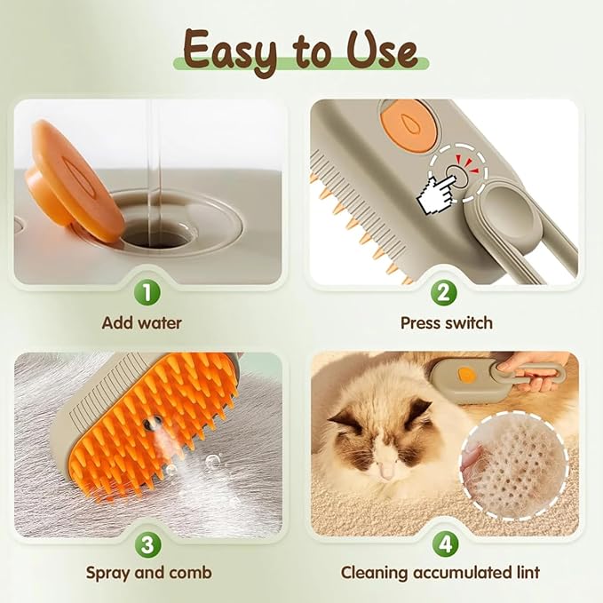 3 in 1 Cat Steam Brush for Shedding, Rechargeable Pet Brush with Steam, Anti-Static Steam Cat and Dog Hair Removal Brush, Set Massage Cleaning Pet Grooming Comb (White)
