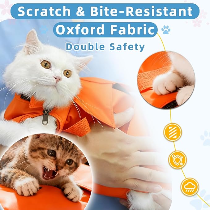 Waterproof Cat Grooming Restraint Bag - Anti-Scratching for Claw Care & Nail Trimming, Ideal for Cat Medical Examination (Orange, M)