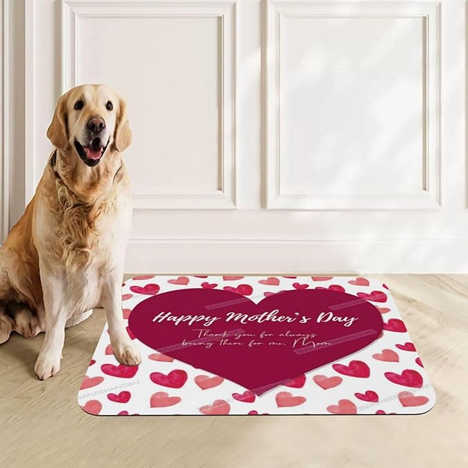 Pet Feeding Mat Happy Mother's Day Floral Gift Mom Jy Absorbent Pet Placemat for Food Water Bowl with Waterproof Rubber Backing 18X12In Quick Dry Water Dispenser Mat for Dog Cat