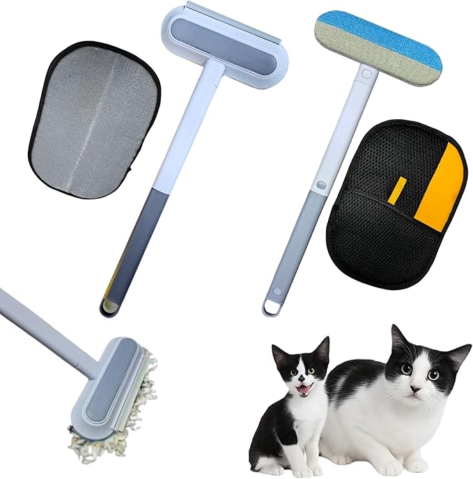 Multifunction 4 in 1 Pet Hair Remover Brush & Electrostatic Grooming Glove | Reusable Cat & Dog Fur Remover for Carpet,Furniture & Clothing | Washable Travel-Friendly Double Cleaning Set | Generic