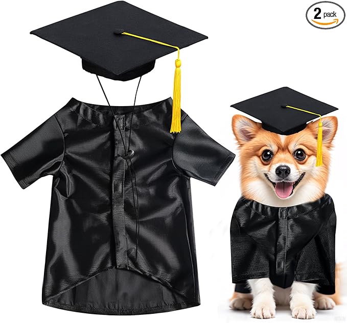 Dog Graduation Cap and Gown Set 2026 - Adjustable Washable Pet Cosplay Costume for Small Medium Dogs, Graduation Gift Supplies with Cap Robe Tassel,Dog Graduation Outfits Gifts (Black, Medium)