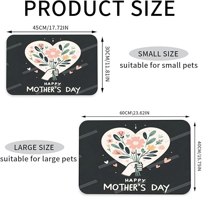 Absorbent Dog Water Cat Mat for Food Water Bowl Quick Dry Happy Mother's Day Floral Gift for Mom Jq Pet Feeding Mats No Stains Dog Food Mat Pet Accessories Supplies Cat Bowl Mats 24x16In