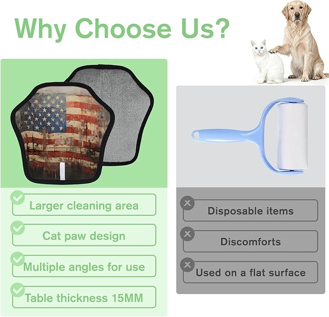 Retro Star Stripe Electrostatic Pet Hair Removal Glove for Cats & Dogs - Reusable Grooming Mitt for Couch, Carpet, Car Seat & Laundry - Large 9x9 Inch