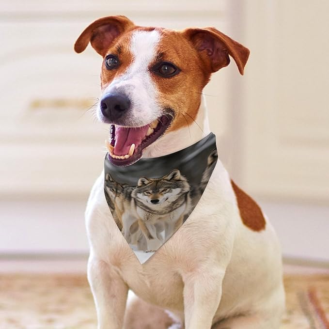 Dog Bandana Spring Pet Scarf Adjustable Triangle Pack of Wolves Printing Dog Bib Washable Polyester Puppy Bandana for Small Medium Large Dogs Cat Birthday Party Supplies