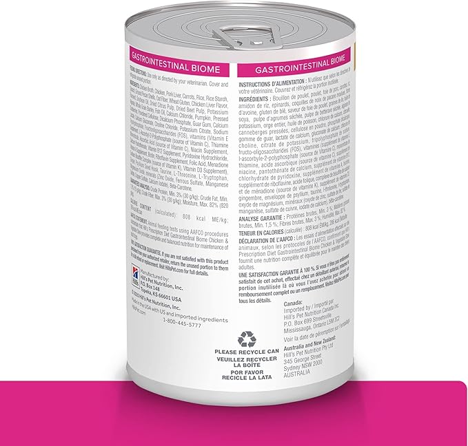 Hill's Prescription Diet Gastrointestinal Biome Digestive/Fiber Care Chicken & Vegetable Stew Wet Dog Food, Veterinary Diet, 12.5 oz. Cans, 12-Pack