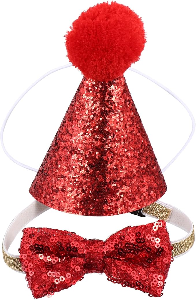 GLEAVI Dog Christmas Costume Headband and Bow Tie Set, 2pcs Red Santa Hat and Large Bow, Festive Pet Supplies for Holiday Dress-up, Puppy Christmas Accessory for Dogs