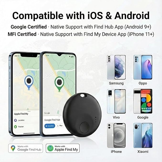 Air Tracker Tags-2 Pack, Bluetooth Tracker with Sound, Compatible with Google’s Find Hub (Android) and Apple Find My (iOS), for Keys, Wallets, Luggage, Pets, No Subscription (Black+White)