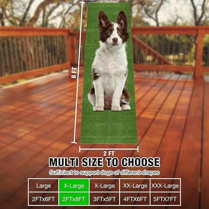 GLOBREEN Large Dog Grass Pee Pad, 2FTx8FT Artificial Grass Puppy Potty Training, Indoor Outdoor Pets Turf Balcony Patio Yard