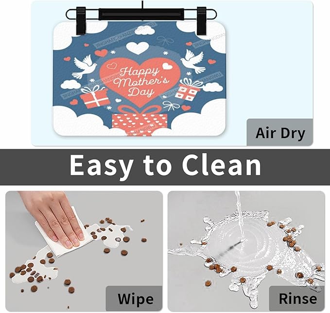 Dog Food Mats for Floors Absorbent Pet Cat Food Mat Happy Mother's Day Floral Gift Mom Dm Non Slip Dogs Bowl Mats for Water Dog Placemats Feeding Mat Pet Supplies 24x16In