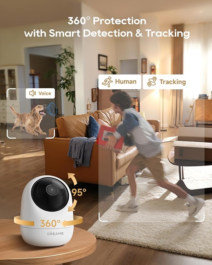 DREAME 2.5K 4MP Pet Dog Camera, Indoor Security Camera Wireless, Dual-Band 5G/2.4G Wi-Fi, Auto-Tracking, 360° Pan-Tilt, Cloud & Local Storage, Physical Privacy Mode, Work with Alexa & Google, White