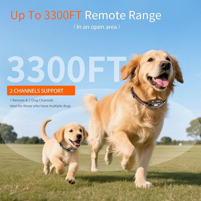 Dog Shock Collar for 2 Dogs (10-120Lbs),Shock Collar for Dogs 2 Pack Dog Training Collar with Remote 3300FT IPX7 Rechargeable E Collars for Large Medium Small Dogs with Flashlight, 4 Training Modes
