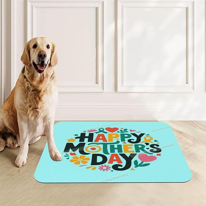 Absorbent Dog Water Cat Mat for Food Water Bowl Quick Dry Happy Mother's Day Floral Gift for Mom D Pet Feeding Mats No Stains Dog Food Mat Pet Accessories Supplies Cat Bowl Mats 24x16In