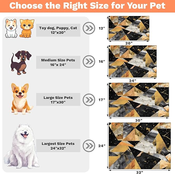 Marble Dog Food Mat for Floors Absorbent, Quick Dry Water Dispenser Mat for Food, Water, Pet Supplies 24" x 32", Black Gold Abstract