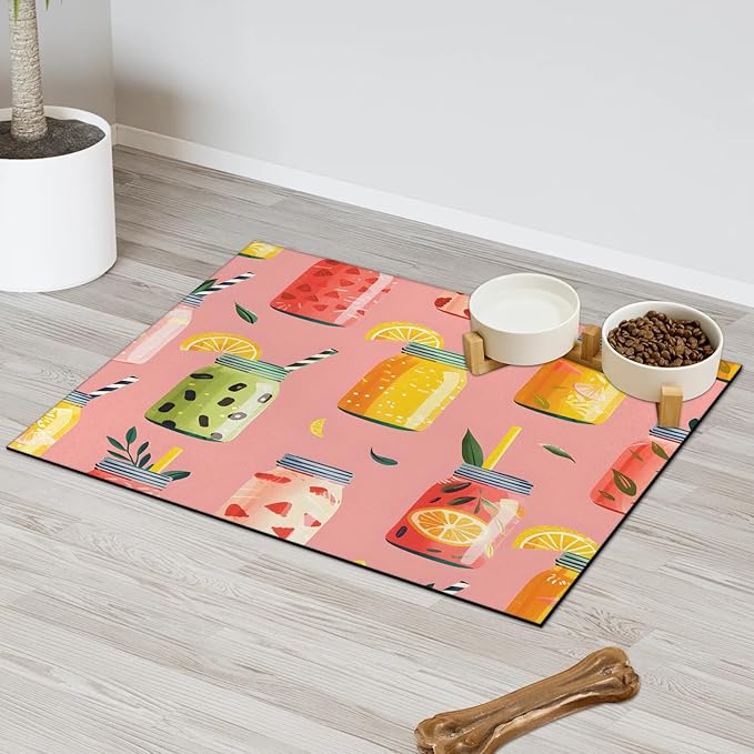 Fruit Juice Dog Food Mat for Floors Absorbent Dog Bowl Mat for Food and Water Dispenser Quick Dry Cat Food Placemat Pet Supplies 17" x 30", Cool Juice