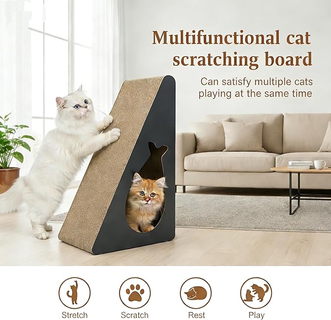 Cat Scratchers for Indoor Cats - 6-Sided Corrugated Cardboard Triangle Scratching Post Against Wall, 9.45"