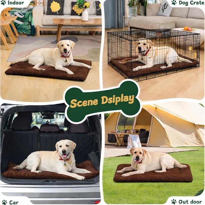 Dog Crate Pad 36 Inch, Washable Plush Crate Mat for Medium Dogs, Non Slip Kennel Pad for Metal Wire Crates, Cushioned Support for Indoor Use, Brown