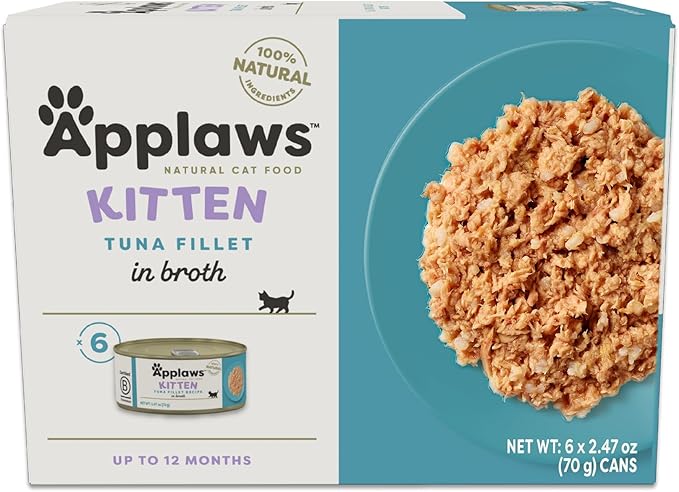 Applaws Natural Wet Kitten Food, Limited and Natural Ingredients, High Protein with No Artificial Additives, Tuna Fillet in Broth (6 x 2.47oz Cans)