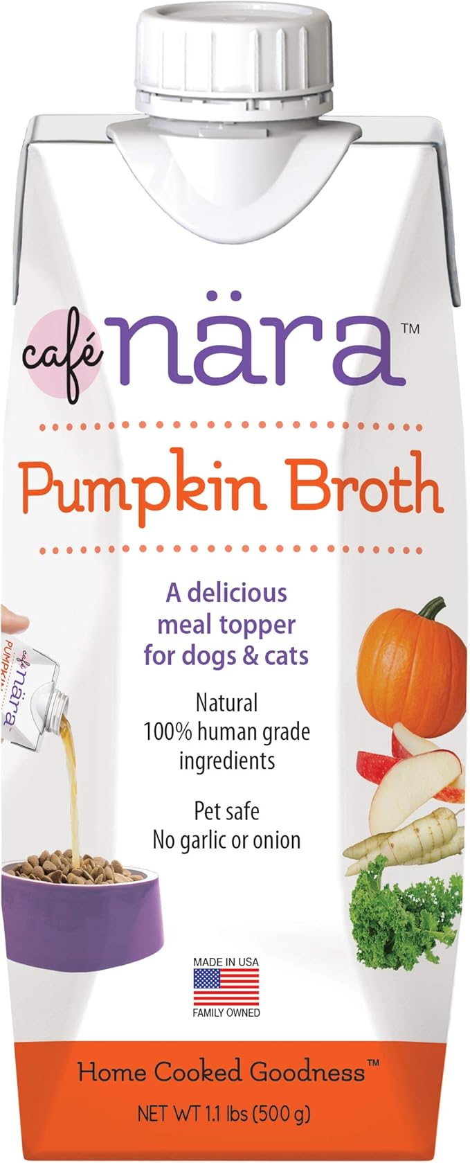 Cafe Nara - Pumpkin Broth - Meal Topper for Dogs & Cats - Supports Overall Pet Health - Pour-Over Broth for Wet/Dry Food - Human Grade Ingredients - Non-GMO - Made in USA - 17.6 oz - 1 Pack