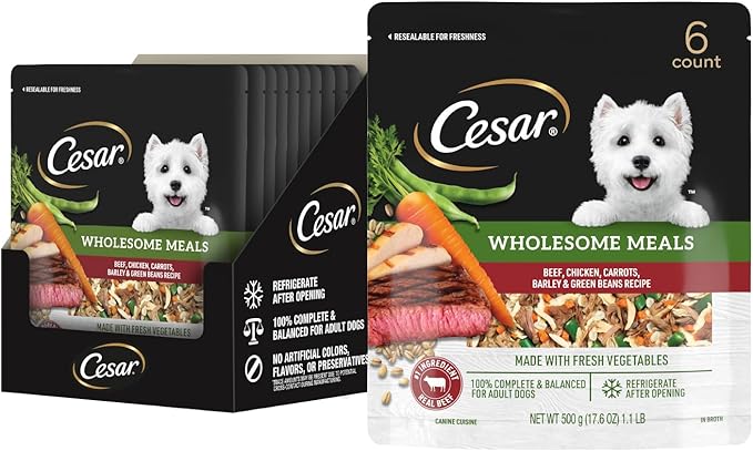 Cesar Wholesome Meals Beef, Chicken, Carrots, Barley & Green Beans Recipe, 17.6 oz. Pouch (6 Count)