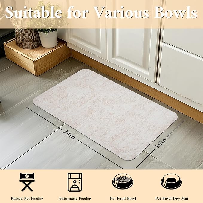 Dog Food Mat for Floors Waterproof Quick Dry Pet Placemat Cat Feeding Bowls Mats for Food and Water, Eco-Friendly Dog Accessories Diatomite Pets Supplies 16" X 24"