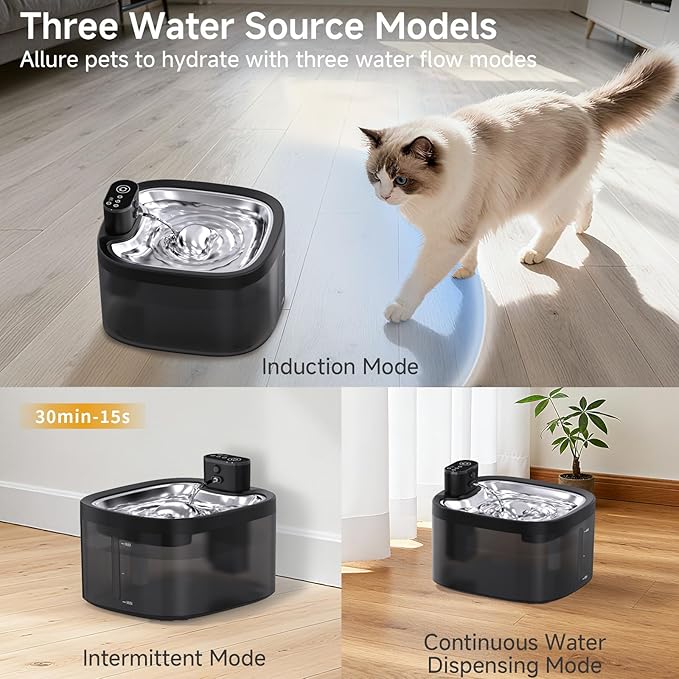 Cat Water Fountain Cordless: Battery Operated 118oz/3.5L Pet Water Fountain for Cats Indoor with Motion Sensor, Cat Drinking Fountains with Stainless Steel Tray, Ultra Quiet, Easy-to-Clean