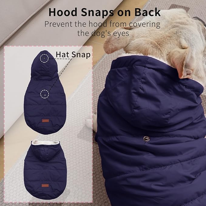 Fleece Lining Extra Warm Dog Hoodie in Winter for Large Dogs Jacket Pet Coats with Hooded,Blue XXXL