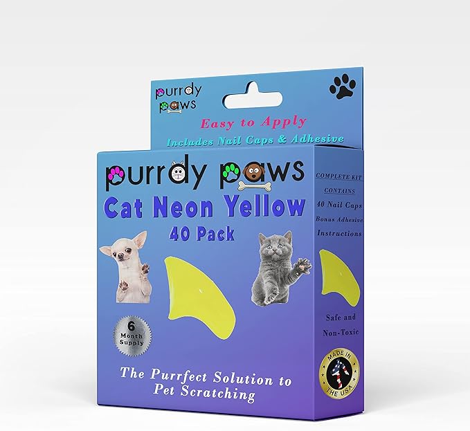 6 Month Supply Soft Nail Caps for Cats NEON Yellow Kitten - Extra Adhesives