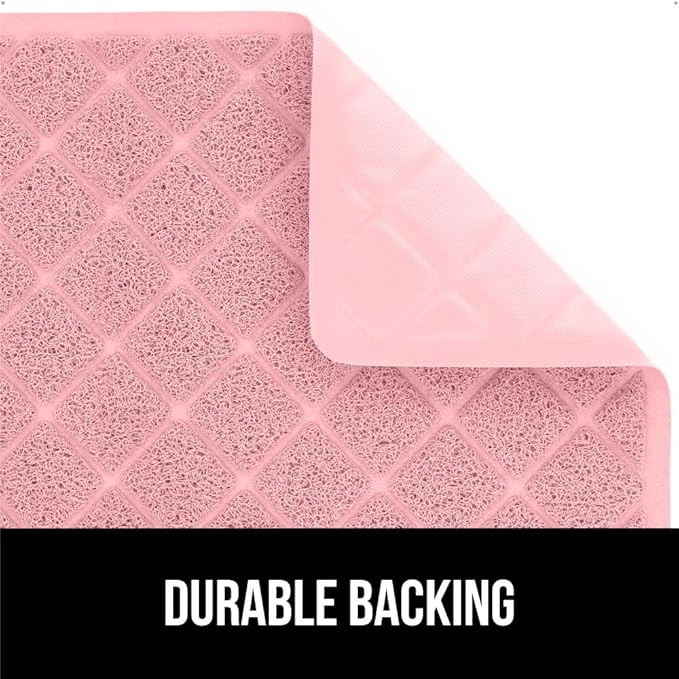 GORILLA GRIP Cat Litter Box Mat, 17x11 Inch Light Pink and Silicone Dog Food Mat, 18.5x11.5 Inch Gray, 2 Item Bundle