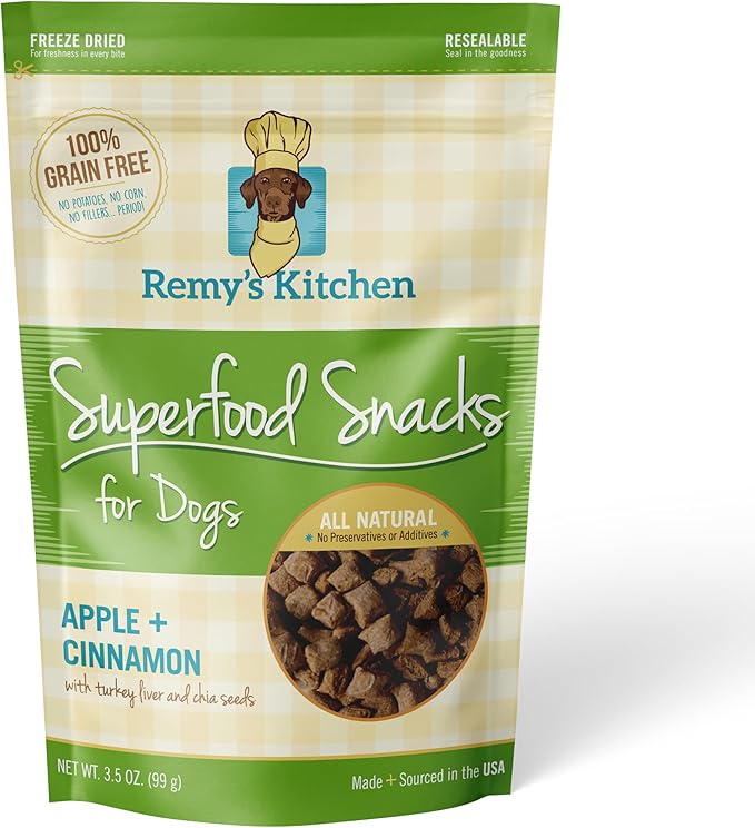 Apple Cinnamon Freeze Dried Dog Treats USA Sourced and Small Batch Made - Human-Grade, All Natural Superfood Dog Snacks Without Artificial Preservatives, Grain Free - 3.5 oz