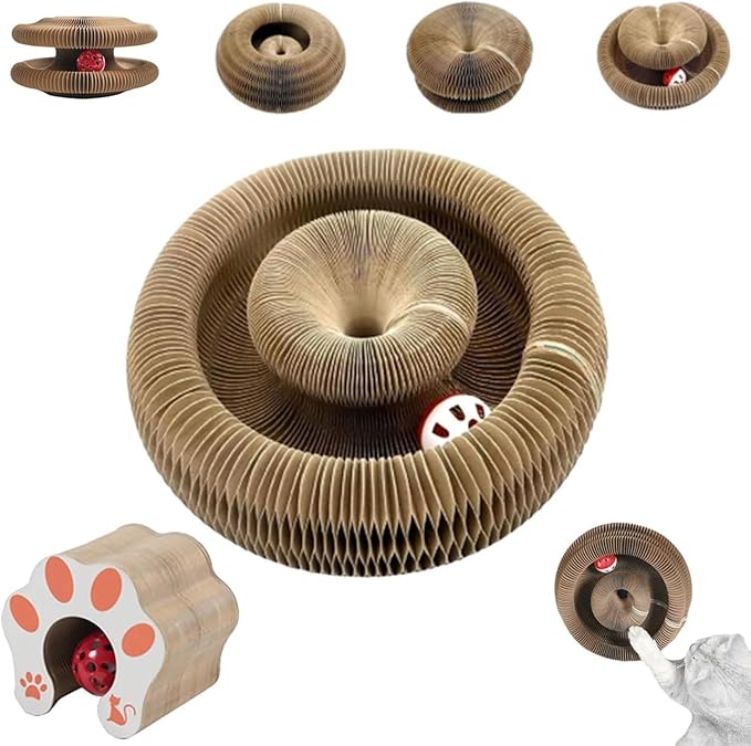 Kitlty Kurliz Cat Toy,Magic Organ Cat Toy,Magic Organ Cat Scratcher Board,Foldable Recyclable Cat Accordion Toy for Indoor Cat Playing,Interactive Scratch Pad with Toy Ball (1pc)