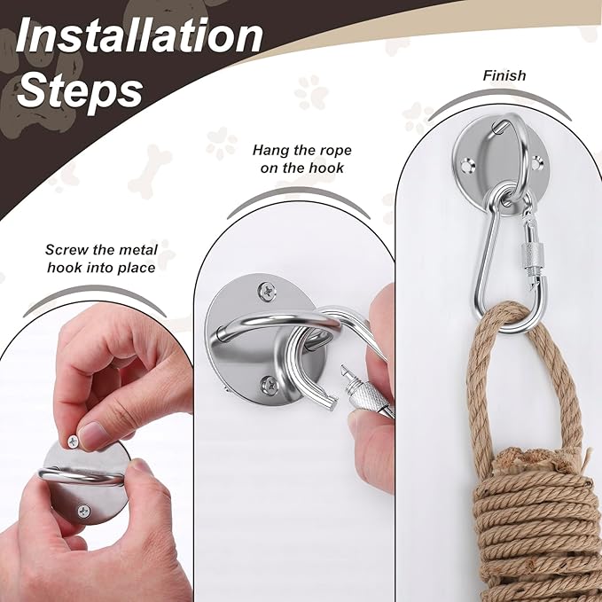 Cat Climbing Rope, Cat Climbing Jute Rope, Wall Mounted Furniture Pole Scratching Post with Hook Screws Clip for Indoor and Outdoor Cats (1.5m / 4.9ft)