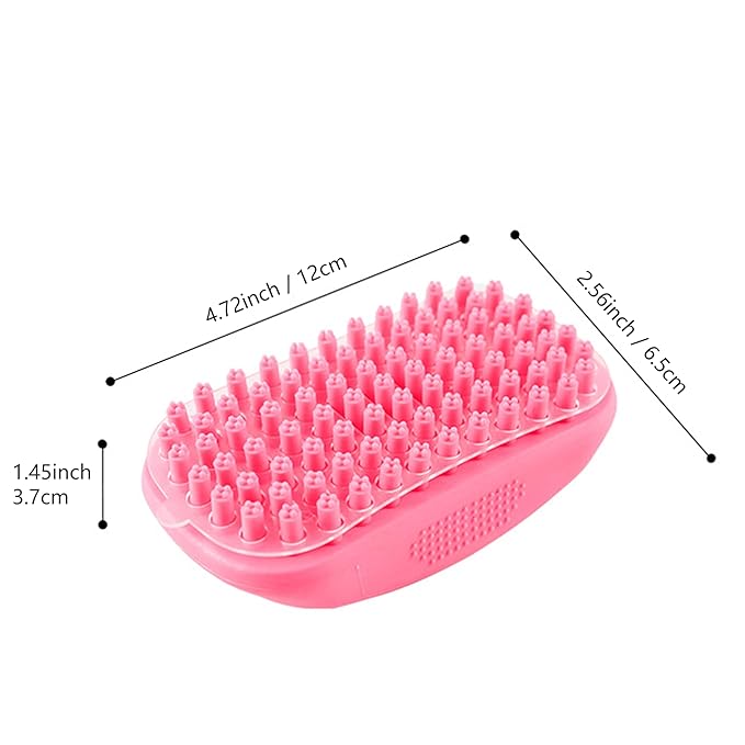 Pet Bath & Massage Brush for Dog & Cat with Short or Long Hair,Rubber Grooming Brush for Brushing,Massaging,Bathing,Shampooing and Reducing Hairballs,Soft Curry Comb with Removable Screen (Pink)