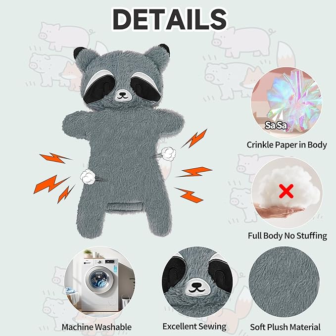 Mihachi No Stuffing Crinkle Dog Toys,2-in-1 Holds Water Bottles-Cruncher with Puncture Resistant Squeaker, Dog Squeak Toys Plush Dogs Chew Toy for Small Medium Large Breed Chewer, Raccoon
