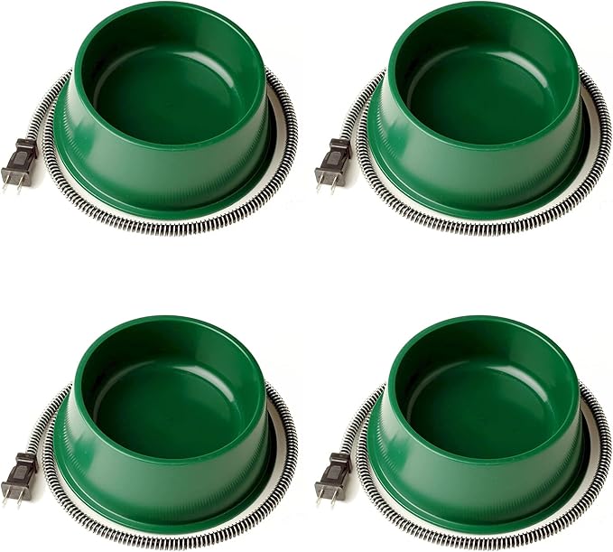 Farm Innovators QT-1 1 Quart Electric Heated Pet Water Bowl with Thermostatic Control and Anti Chew Cord Protector, 25 Watt, Green (4 Pack)