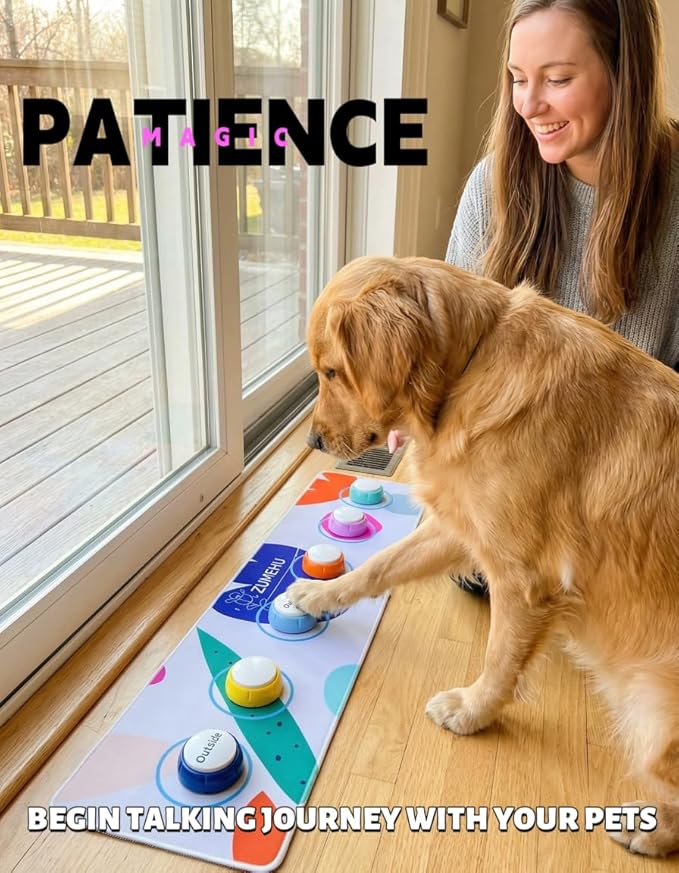 Dog Buttons for Communication Starter Kit - 6 Color Recordable Dog Buttons with Non-Slip Mat & Training Clicker, 0.5lb Easy-Press Talking Buttons for Small Dogs & Cats, Pre-Installed Battery