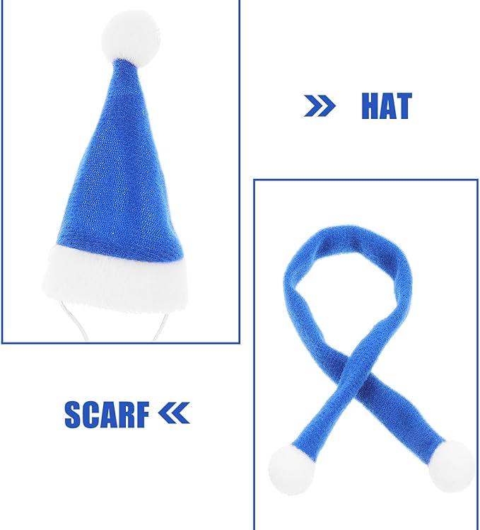 6pcs Dog Costume Set Christmas Pet Decorative Hats and Blue Plush Scarves Elastic Xmas Hat Prop for Cats and Dogs Holiday Party Supplies