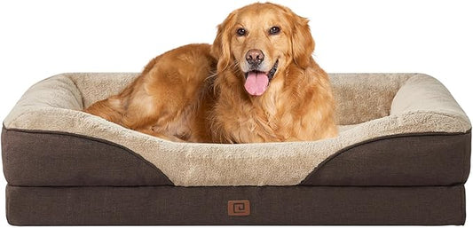 EHEYCIGA Orthopedic XL Dog Bed for Large Sized Dog, 42x30x7.5 Inch Extra Large Memory Foam Dog Couch Bed with Sides, Waterproof Liner & Washable Removable Cover, Bolster Pet Sofa, Brown