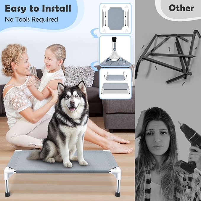 Outdoor Elevated Dog Bed, Dog Cots Beds for Large Dogs, Portable Cooling Raised Dog Beds for Large Dogs for Indoors, Outdoors, Beach
